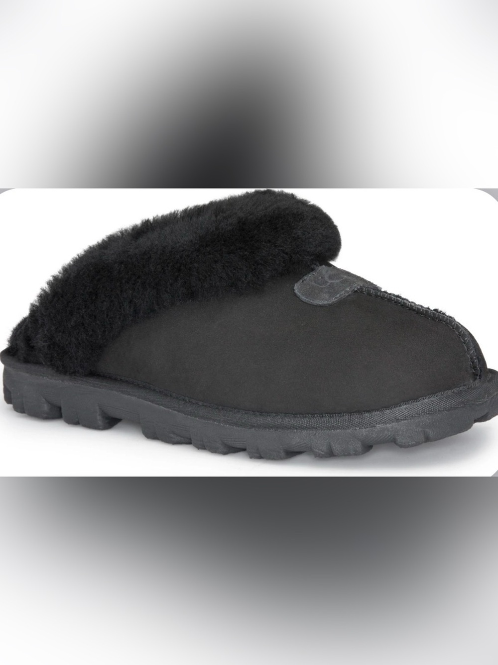 UGG Coquette Black Suede Shearling Slippers Mules Size 7